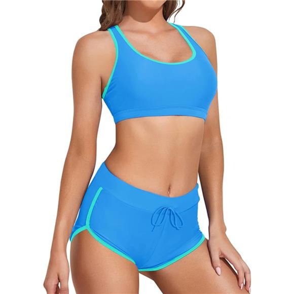 Women Two Piece Sports Bikini Athletic Swimsuits Sporty Racerback - Picture 1 of 5